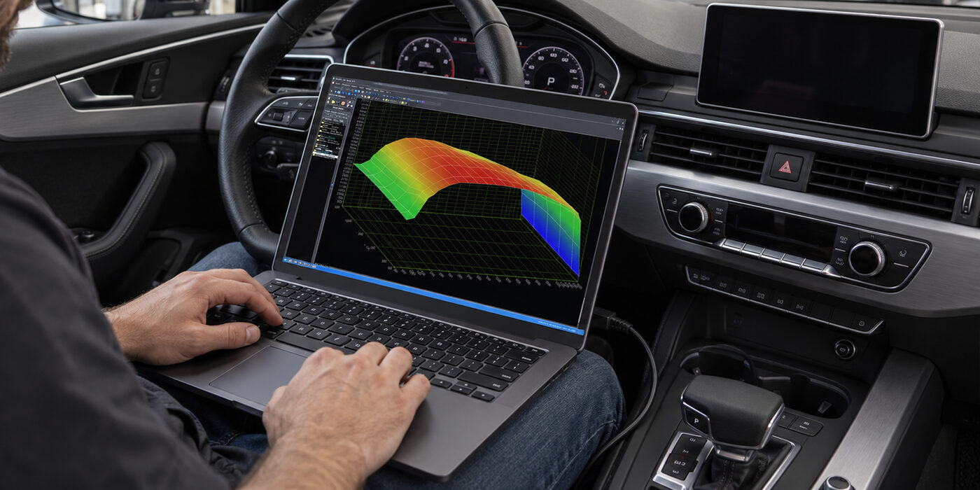 Laptop mit Kennfeld im Fahrzeug